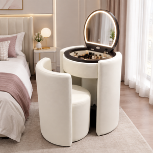 Minimalist Multifunctional Vanity with Lighted Mirror and Storage-Modern Design for Small Bedroom Spaces - Product Image 1