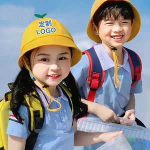 Custom Yellow Fisherman Hat For Kids Cotton Canvas Sunshade Hat Unisex Spring Summer Outdoor Use - Product Image 1