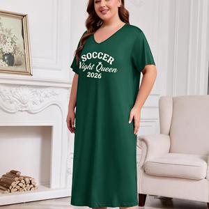 Robe de nuit d'été pour femmes <span class=keywords><strong>grande</strong></span> <span class=keywords><strong>taille</strong></span>, col en V, manches courtes, imprimé Soccer Night Queen 2026 - Product Image 6