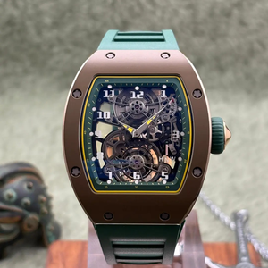 <span class=keywords><strong>Orologio</strong></span> Sportivo Automatico da <span class=keywords><strong>Uomo</strong></span> di Lusso Tonneau Scheletrato, Cassa in Fibra di Carbonio Tono Oro Rosa, Cinturino in Silicone <span class=keywords><strong>Verde</strong></span>, <span class=keywords><strong>Orologio</strong></span> da Polso Meccanico - Product Image 1