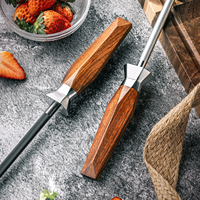 Aiguiseur de couteaux de cuisine haut de gamme 600 #   Diamant ou 70 #   Acier au carbone noir, acier à aiguiser avec manche en bois Mkuruti