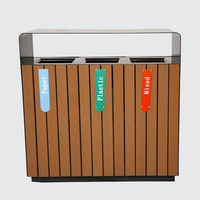 Poubelle et bac de recyclage commerciaux d'extérieur, poubelle publique en bois à trois compartiments, poubelle extérieure pour parc, rue, bord de route