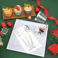 350 pièces pour 50 invités, assiettes carrées de luxe avec bordure argentée, ensemble d'assiettes de présentation en plastique de qualité supérieure, assiettes jetables pour mariage
