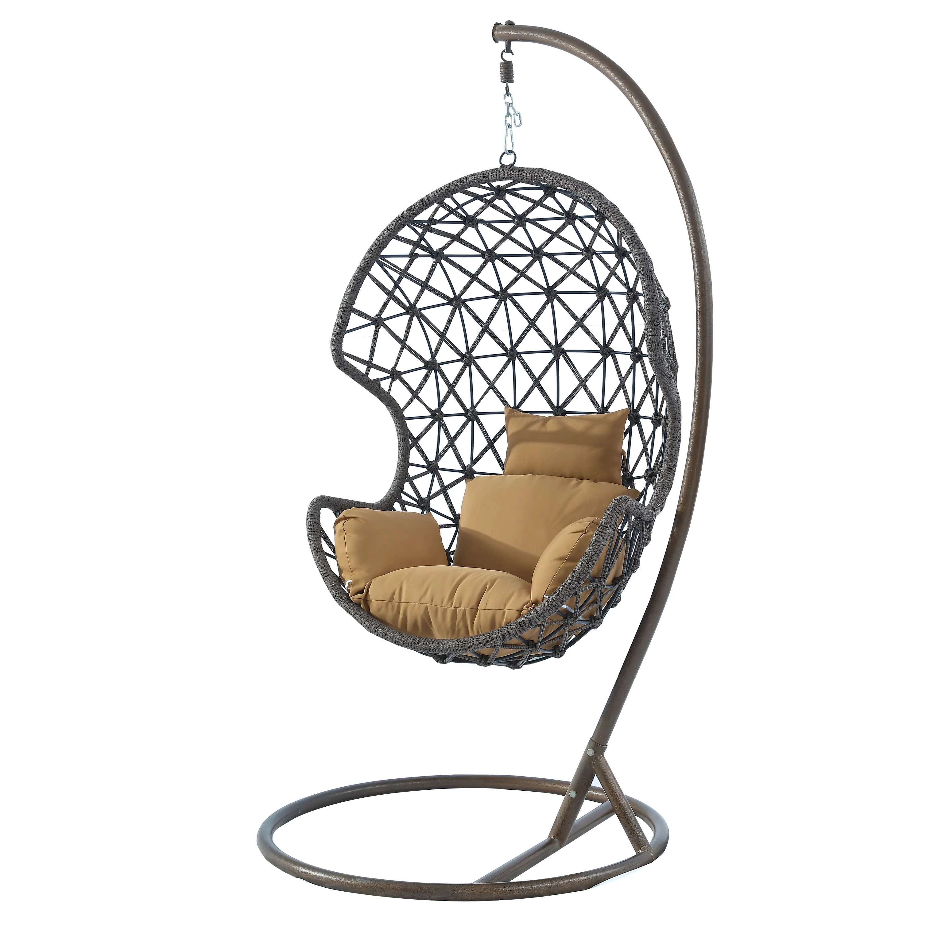 Sedia a dondolo mobili da esterno in vimini in vimini pendenti per interni con cuscino con telaio con supporto a forma di uovo sedia appesa