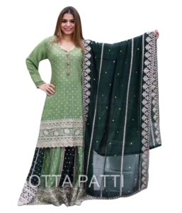 Lourde broderie Kurta avec Georgette Lehenga robe pour la fête de mariage porter tenue robe bas prix à la main - Product Image 1
