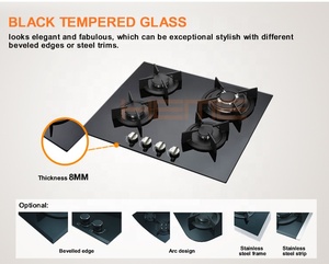 8Mm Tempered Glass 4 Burner Gas Cooker Built in LPG/NG Gas for Home - Product Image 6