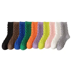 Summer plain color lovely crew socks breathable fashion new design women socks from socks manufacture