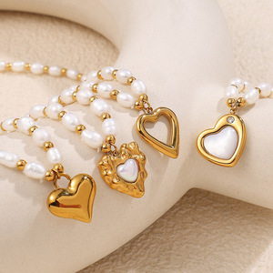 สร้อยคอหัวใจมุกน้ำจืดเกรด AA ดีไซน์ประดับลูกปัดสำหรับผู้หญิงสวมใส่ทุกวัน - Product Image 3