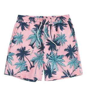 Shorts de praia para homens, cuecas de banho para uso casual, estampas estiramento por sublimação, personalizado OEM, verão 2024