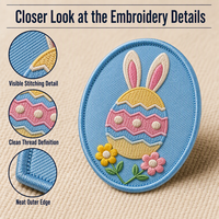 Écusson brodé 3D personnalisé, motif œuf de Pâques, oreilles de lapin et fleur, pour vêtements d'enfants, sacs à dos et décorations de printemps
