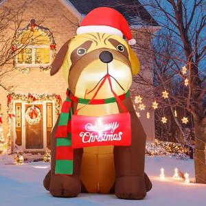 Chien gonflable de Noël pour enfant de 1,5 m, personnalisé, très vendu, avec chapeau, en polyester, lumières LED, décoration extérieure, prix d'usine - Product Image 1