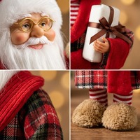 Ensemble de figurines M. et Mme Père Noël, poupées de Noël en couple, figurines debout de Père Noël et de Mme Père Noël, figurines de Père Noël à carreaux