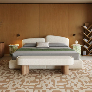 Letto matrimoniale moderno in stile italiano, grande, in tessuto di cotone e lino, minimalista di metà secolo, con struttura in legno di quercia, morbido, 1 anno di garanzia - Product Image 2