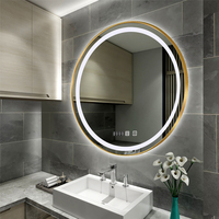 Miroir de bain intelligent mural, miroir rond de salle de bain d'hôtel, miroir led avec lumière