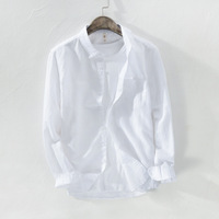 Chemise décontractée ample en mélange lin-coton, couleur unie, manches longues, style business décontracté, OEM, luxe, haute qualité, faible MOQ