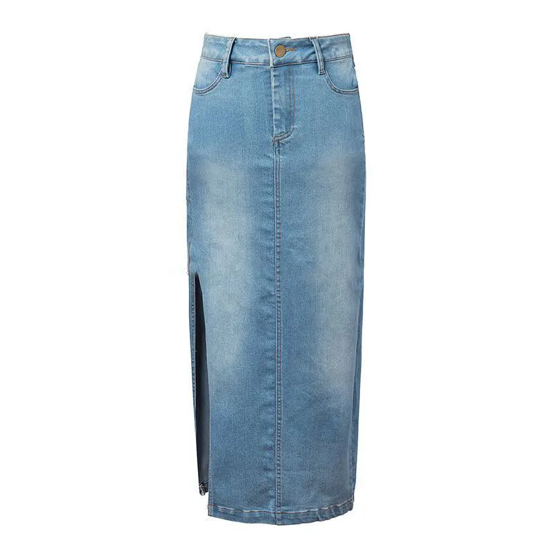 2021 модные длинные джинсовые платья с высокой талией на заказ, женские тканевые Макси облегающие прямые женские джинсовые юбки с разрезом