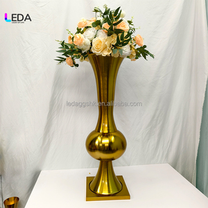 LEDA Luxury Trumpet Glass Gold Metal Flower Stand Vase Centerpieces <b>Table</b> <b>Decoration</b> for Wedding Events - Product Image 2