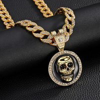 Collier Crâne Homme Hip Hop en Argent et Or, Sertie de Diamants CZ Scintillants