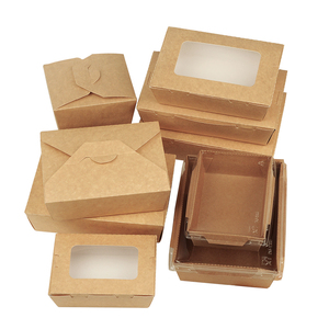 Kraft Box With Window Wholesale Disposable 700Ml Kraft Paper Square Salad Sushi Bento Fruit Takeaway Lunch Packaging Box With Pet Window