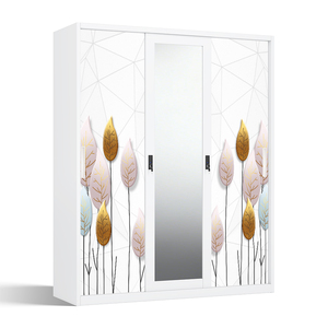 Armoire en acier imprimé avec 3 portes coulissantes et miroir 1500 mm pour rangement de chambre - Product Image 1