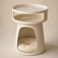 Table de chevet multifonctionnelle pour chat avec plateau en verre cannelé, nid pour chat, table de nuit, blanc crème, noir