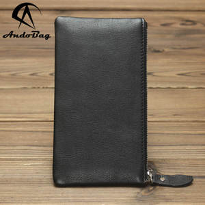 Portefeuille long en cuir Andong Crazy Horse pour homme, en cuir de vache véritable, vintage, avec porte-monnaie pliable, pochette multifonctionnelle - Product Image 2
