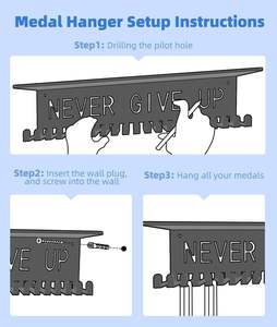 Soporte para colgar medallas, estante <span class=keywords><strong>de</strong></span> pared para exhibición, marco <span class=keywords><strong>de</strong></span> estante, colgador <span class=keywords><strong>de</strong></span> medallas, cinta <span class=keywords><strong>de</strong></span> premio, eslogan 'Cheer Never Give Up', decoración <span class=keywords><strong>de</strong></span> pared fácil <span class=keywords><strong>de</strong></span> instalar - Product Image 6