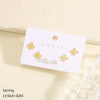 Boucles d'oreilles clous papillon cœur en zircon, en acier inoxydable écologique plaqué or 18 carats, poli miroir, mignonnes et tendance pour femmes