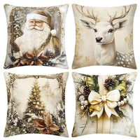 Housse de coussin personnalisée vintage imprimée Père Noël 45x45cm en peluche super douce et lin, vente en gros transfrontalière
