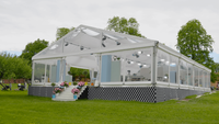 Grande tente de réception en aluminium à portée libre avec toit en PVC transparent, tente de réception extérieure quatre saisons, tente de fête, tente de mariage