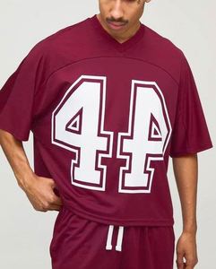 ชุดเสื้อฮอกกี้ทรงบ็อกซี่ตาข่ายสีเบอร์กันดีขนาดใหญ่พิเศษ ไซส์ 44 พร้อมกางเกงขาสั้น ชุดวอร์มฟุตบอลทรงแบ็กกี้ - Product Image 3
