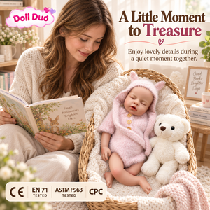 ตุ๊กตาซิลิโคน DollDuo ขนาด 18 นิ้ว ตุ๊กตาเด็กแรกเกิดหลับ ชุดกระต่ายสีชมพูขนฟู ของขวัญวันขอบคุณพระเจ้าเหมือนจริงสำหรับเด็ก - Product Image 3