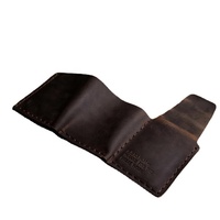 Dompet Pendek Lipat Tiga Kulit Asli Crazy Horse Buatan Tangan Tanpa Merek dari Pabrik Dompet Guangzhou untuk Pria