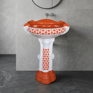 Lavabo sur pied carré en céramique rouge décoratif grande taille pour salle de bain, centre commercial, villa et hôtel - Product Image 6
