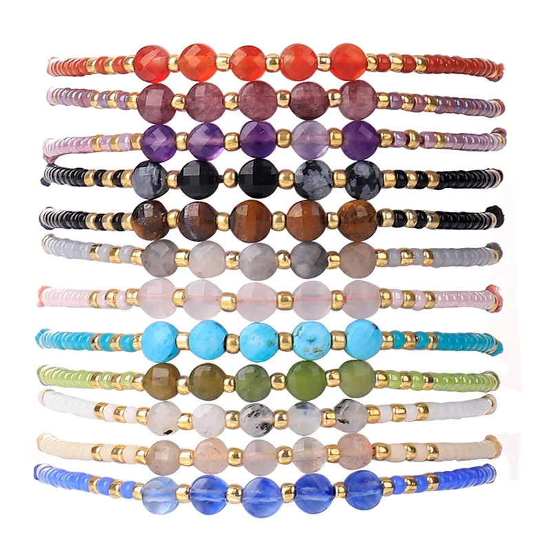 Nuevos diseños hechos a mano piedra 2MM cuerda con cuentas anudadas pulseras encantadoras para mujer