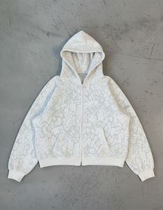 Custom 350gsm Habits Homme Top Trending Leopard Print Hoodies Luxury Blank Ribbed Design Black and <strong>White</strong> <strong>Zip</strong> <strong>up</strong> Hoodies Jackets - Product Image 5