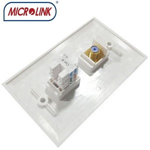 Plaque murale double <span class=keywords><strong>RJ45</strong></span> et <span class=keywords><strong>coaxiale</strong></span> Cat6 de type US avec connecteur Keystone F-81 - Product Image 3