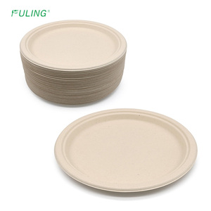 FULING Assiettes jetables biodégradables en bambou ou en canne à sucre de 10 pouces Assiettes en papier jetables - Product Image 1