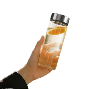 Bouteilles d'eau réutilisables de 16 oz en verre transparent, étanches, compatibles lave-vaisselle, adaptées aux aliments, pour les voyages, avec couvercle en acier inoxydable pour adultes - Product Image 1