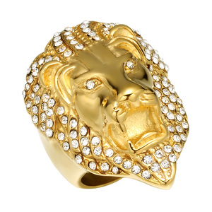 Micro Pave Rhinestone Iced Out Bling Lion Head <strong>Mens</strong> <strong>Ring</strong> IP Gold Filled <strong>Titanium</strong> Stainless Steel <strong>Rings</strong> for <strong>Men</strong> Jewelry - Product Image 4