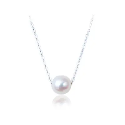 Elegant and Simpliest Jewelry 925 Sterling Silver Necklace Handmade White Pearl Pendant Chain For Women Or Girls