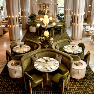 Juego <span class=keywords><strong>de</strong></span> <span class=keywords><strong>Mesa</strong></span> y Sillas <span class=keywords><strong>de</strong></span> Lujo <span class=keywords><strong>de</strong></span> Alta Gama, Personalizado, Redondo, <span class=keywords><strong>de</strong></span> Mármol Curvado, con Terciopelo, <span class=keywords><strong>para</strong></span> Hotel, Cafetería, Restaurante, Muebles <span class=keywords><strong>de</strong></span> Asientos <span class=keywords><strong>de</strong></span> Sofá - Product Image 1