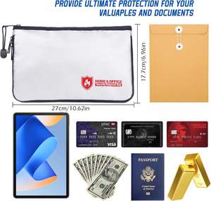 <span class=keywords><strong>Sac</strong></span> à documents en toile ignifuge et imperméable avec fermeture à glissière, design pliable pour un rangement sécurisé des objets de valeur et des documents légaux - Product Image 2