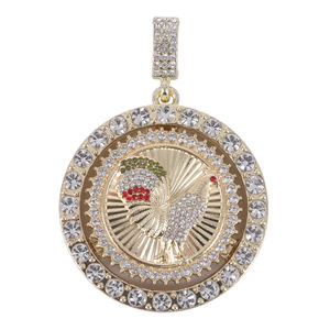 Collar Unisex de Estilo Hip-Hop con Colgante Giratorio de Gallo con Incrustaciones, Diseño de Cruz Chapado en Oro, Moderno - Product Image 1