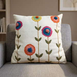 Funda de Cojín Cuadrada de Lino y Algodón, Estilo Nórdico, Diseño de Flores Bordadas Coloridas, Funda de Almohada Decorativa - Product Image 3