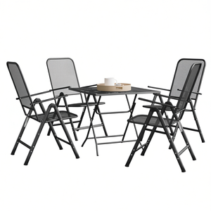 Ensemble de salle à manger de jardin en métal anthracite, 4 places, pliable, mobilier d'extérieur, structure en acier durable, design minimaliste - Product Image 1