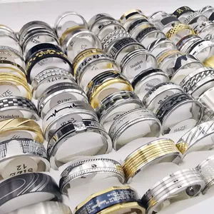 2023년 도매 혼합 스타일 저렴한 스테인리스 스틸 대형 남자 반지 - Product Image 2