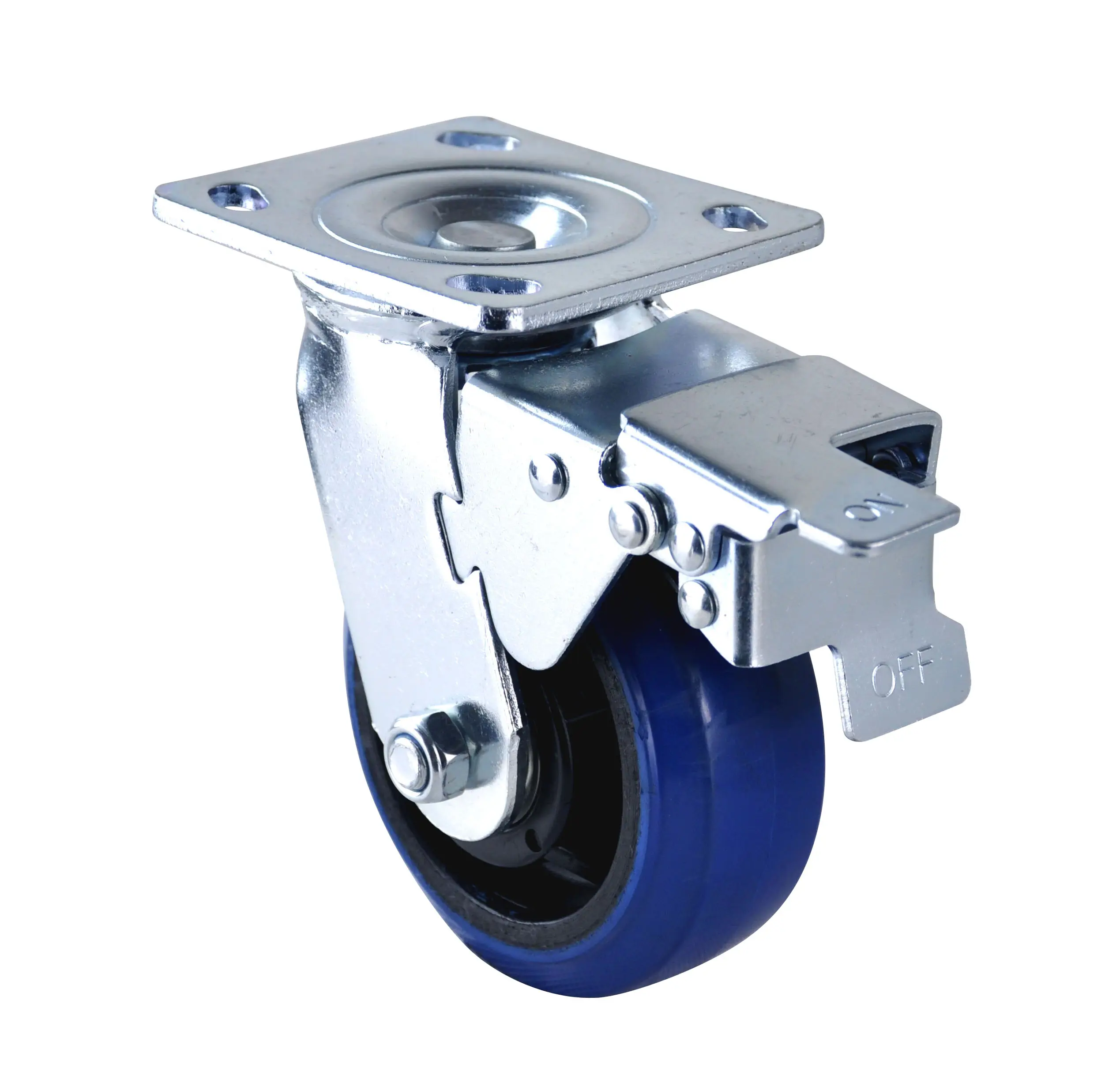 Source de produits d'usine 5X2 Double roulement à billes pivotant noyau en nylon robuste haute élasticité roulette en caoutchouc bleu avec frein