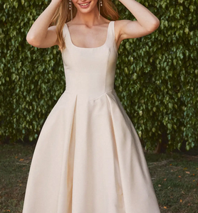 Custom Fashionable Summer Ivory Color Ladies Sexy Elegant <strong>White</strong> a Line Casual Pleated Midi Evening Party <strong>Dresses</strong> Women - Product Image 5