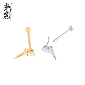 스테인레스 스틸 스레드리스 탑 푸시 핏 Labret CZ 콘 매달려 바디 피어싱 쥬얼리 - Product Image 6